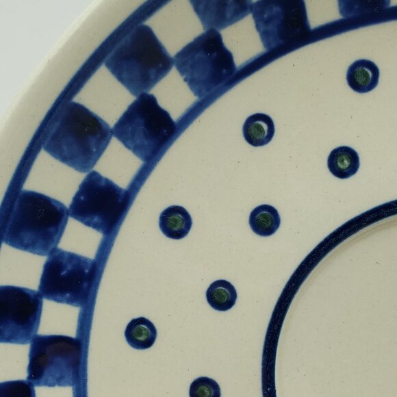 Polish Pottery Blue Checkerboard Dots Salad Plate Blue Checks Saucer - Picture 2 of 6